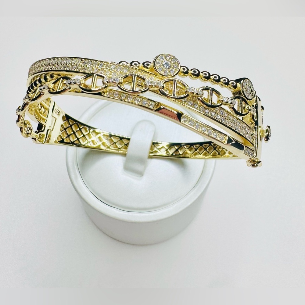 Elegant 18K Yellow Gold and Silver Bangle Bracelet Statement Piece (see video) - Picture 3 of 5